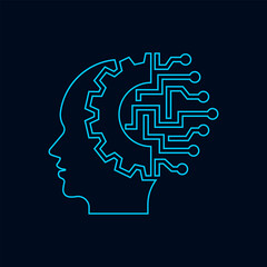 Artificial intelligence. Machine learning, Neuron technology icon concept line style isolated on white background. Vector illustration