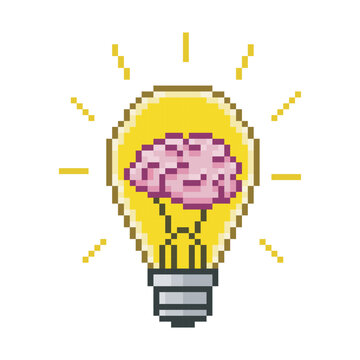 Idea concept, pixel art light bulb
