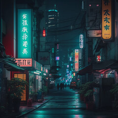 Fototapeta na wymiar Asian city at night created with generative ai.