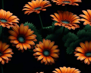 Seamless realistic 3d flowers pattern design created with Generative AI technology