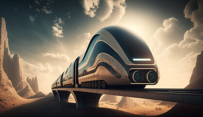 Naklejka na ściany i meble Futuristic Modern Train, Monorail Fast Driving in Tunnel, Generative AI