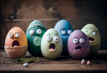 funny easter eggs with faces. Generative AI