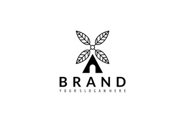 windmill leaf logo design concept with flat style