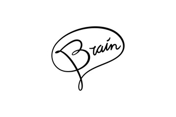 simple brain typographic logo with brain inscription as a symbol of intelligence, smart and broad insight in line art design style