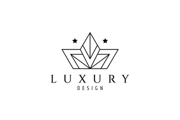 abstract crown one line logo with stars