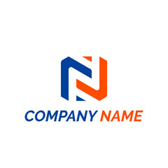 N logo modern style blue orange color template design