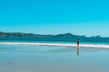 Fototapeta na wymiar Mujer sola en la playa observando el mar
