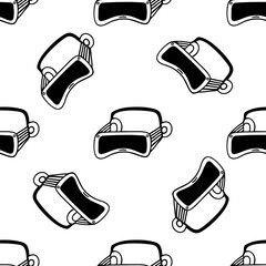 VR headset seamless vector pattern. Glasses, helmet of virtual or augmented reality. Modern technology, device for entertainment, games, 3D viewing. Background for wrapping paper, packaging, web