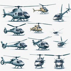 set of many different helicopter in watercolor artstyle. Generative AI