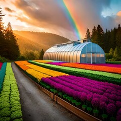 Greenhouse with a touch of rainbow colors