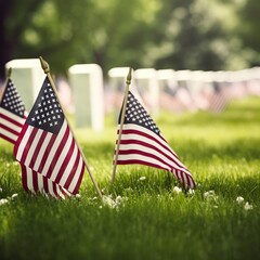 Memorial Day - illustration with usa flag and headstone, Generative ai