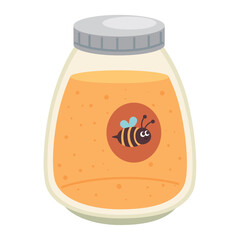 Cute honey bee jar of sweet liquid