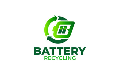 Illustration vector graphic of battery recycling, eco green recycling logo design template