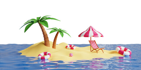 3D rendered tropical beach paradise summer illustration 