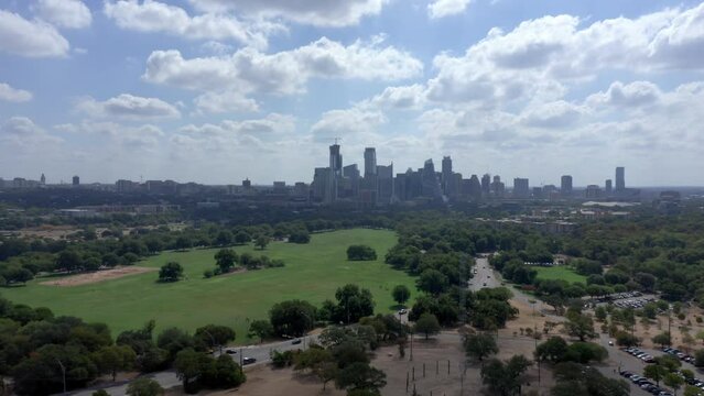 Downtown Austin Texas Pullback Establishing Shot from Zilker Park