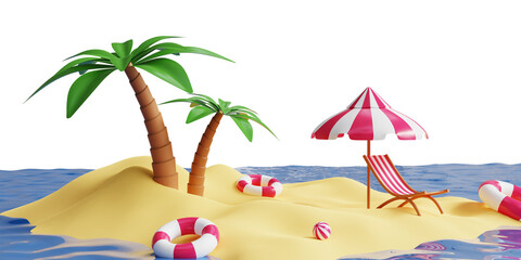3D rendered tropical beach paradise summer illustration 
