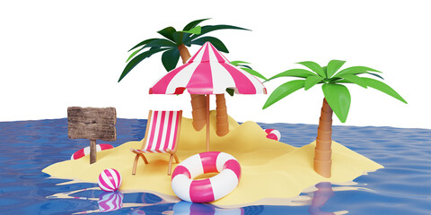 3D rendered tropical beach paradise summer illustration 