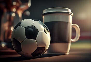 Cup and Soccer ball in the stadium. Generative AI
