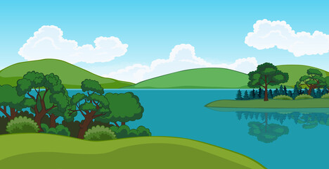 Fototapeta na wymiar Lake background cartoon