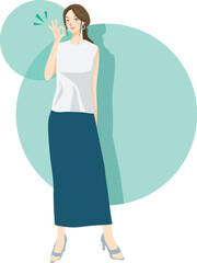 カジュアルな女性がOKサインをしているイメージイラスト