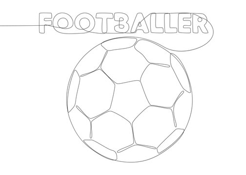 One continuous line of Footballer text with football ball. Thin Line Illustration vector concept. Contour Drawing Creative ideas.