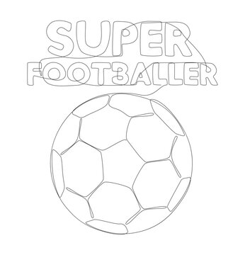 One continuous line of Super Footballer text with football ball. Thin Line Illustration vector concept. Contour Drawing Creative ideas.