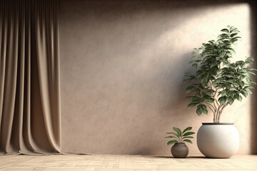 Fototapeta na wymiar Empty Room interior background with a beige concrete wall. Generative Ai.