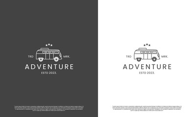 simple minimalist camper van logo design outline concept