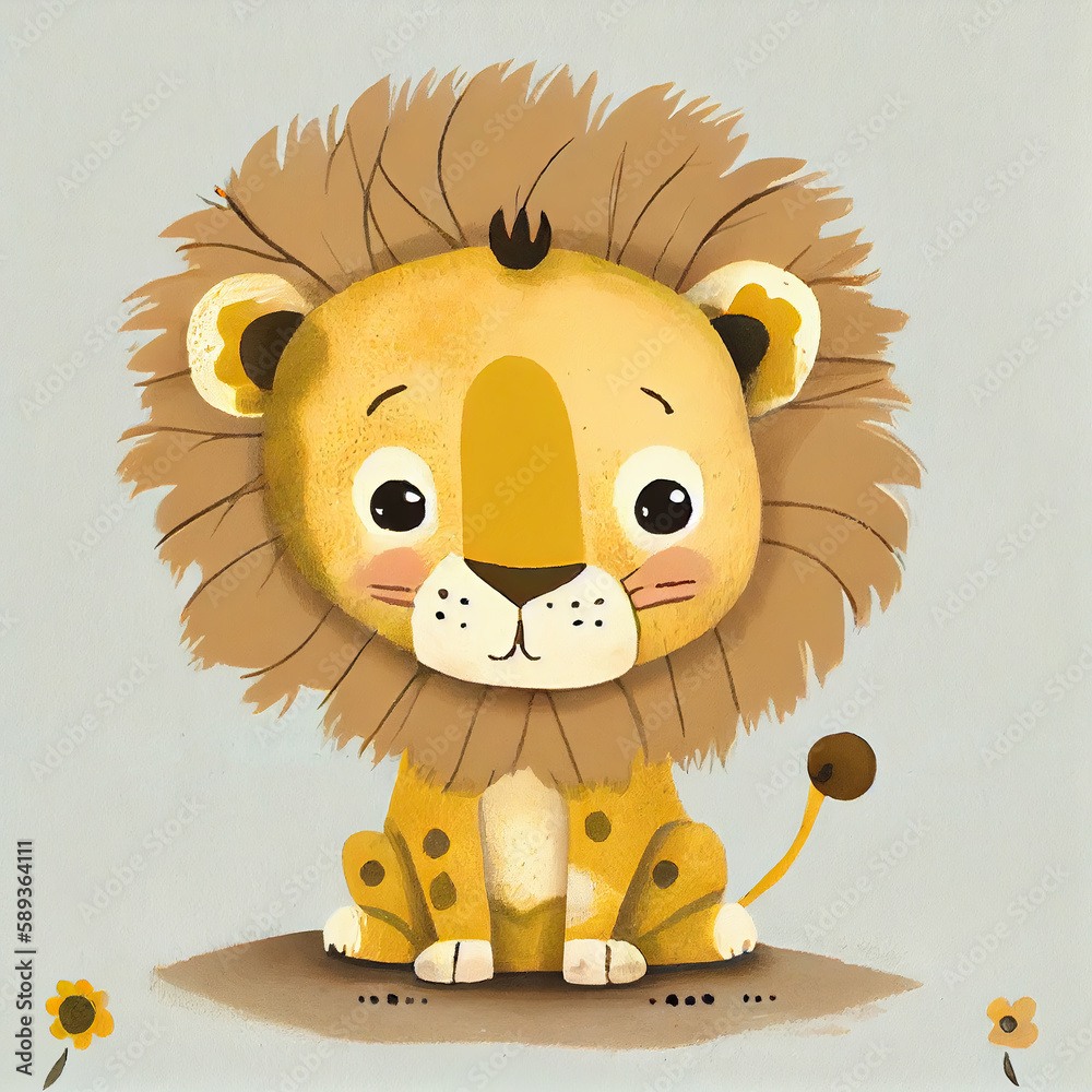 Wall mural funny and charming lion print with a cute and childish illustration. perfect for any safari-themed n