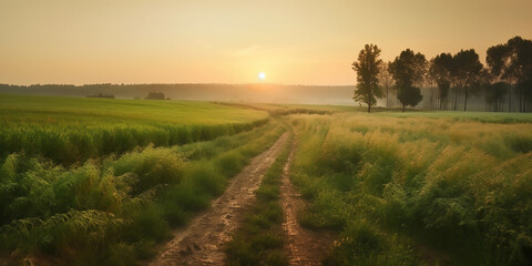 Fototapeta na wymiar Golden hour in a wheat field