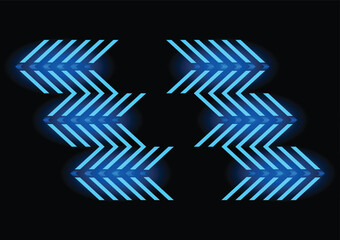 Neon futuristic transfer arrow icon. Abstract blue arrow glowing with lighting and line grid on blue background technology hi-tech concept. 