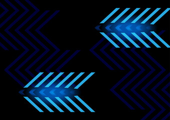 Neon futuristic transfer arrow icon. Abstract blue arrow glowing with lighting and line grid on blue background technology hi-tech concept. 
