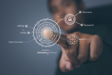 Businessman using laptop access scan fingerprint biometric identity and approval