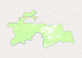 Fototapeta na wymiar High detailed vector Tajikistan physical map, topographic map of Tajikistan on white with rivers, lakes and neighbouring countries. 