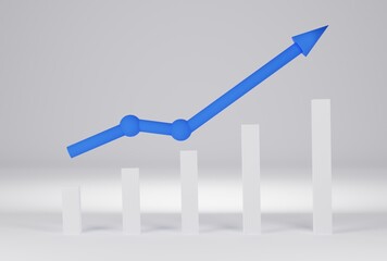 Fototapeta premium 3d render, blue business 3d arrow on white background, Business concept, successful idea, Business successful. 