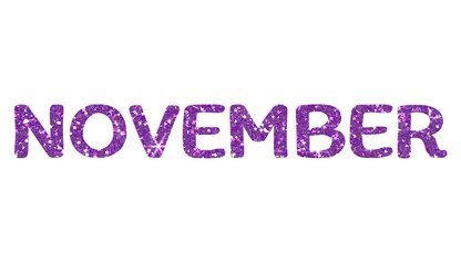 Purple glitter NOVEMBER Letters Icon. November sign. Design for decorating, background, wallpaper, illustration.