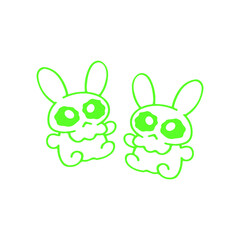 vector illustration of two green bunny dolls