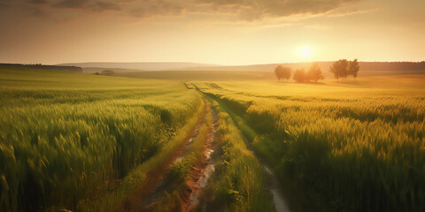 Fototapeta premium A Beautiful Summer Morning on the Wheat Fields