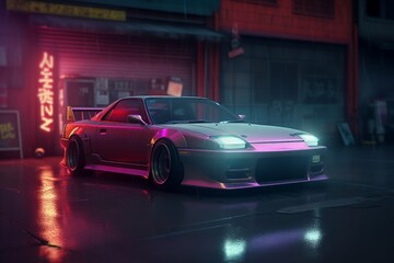 Fototapeta premium Pink Japanese Drifting Car. Created Using Generative AI.