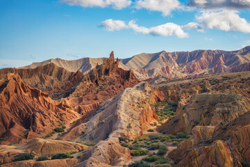 Amazing landscape in Skazka canyon, famous touristic destination in Kyrgyzstan - obrazy, fototapety, plakaty