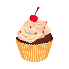 Cute cupcake illustration with cherry and cream