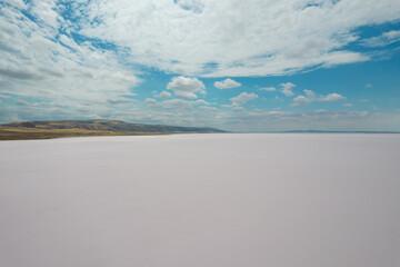Aerial view of famous Tuz lake, main source of salt in Turkey - 589367995