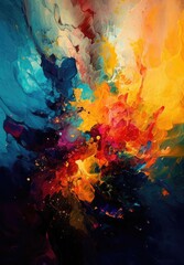Naklejka na ściany i meble Clouds of colourful paint texture background illustration. Beautiful, vibrant, rainbow flow of colours. Generative AI. 