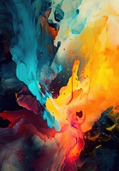 Clouds of colourful paint texture background illustration. Beautiful, vibrant, rainbow flow of colours. Generative AI. 