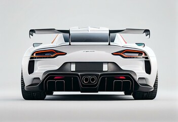 New fast super sports car rear view on white background. Supercar. Generative AI