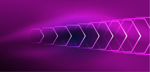 Hexagon abstract background. Techno glowing neon hexagon shapes vector illustration for wallpaper, banner, background, landing page, wall art, invitation, prints, posters