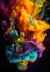 Obraz premium Cloudy Abstract paint splash on a black background. Generative AI. Vibrant flow of paint