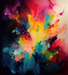 Obraz na płótnie Canvas Flat Abstract paint splash on canvas. Generative AI. Extremely unique and vibrant flow of paint colour.