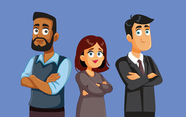 
Casual Adult People Standing with Arms Crossed Vector Cartoon Illustration. Group of team businesspeople smiling feeli

Group of team businesspeople smiling feeling good about their startup business
