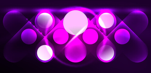 Abstract glowing neon light techno circles background